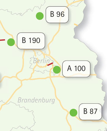 Karte: Fernstraßenplanung und Alternativanmeldungen in Brandenburg