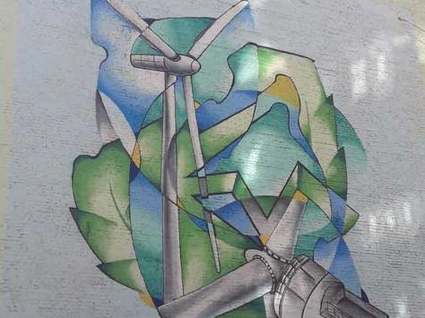 Windkraft-Graffiti an einer Häuserwand in Kiew