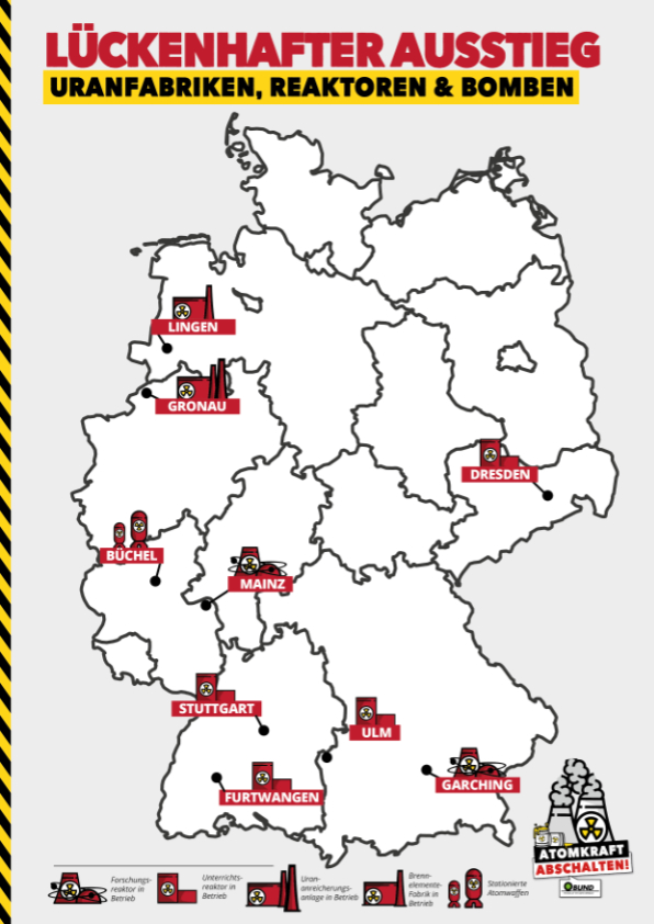 Deutschlandkarte mit eingezeichneten Reaktoren.