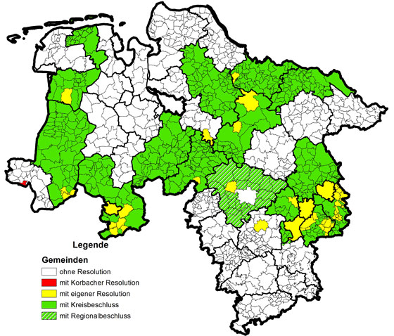 Karte: Kommunaler Widerstand gegen Fracking in Niedersachsen