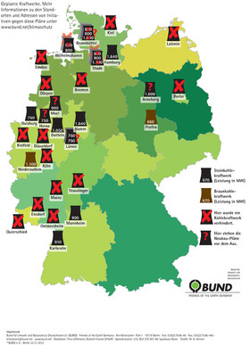Karte: Geplante Kohlekraftwerke in Deutschland