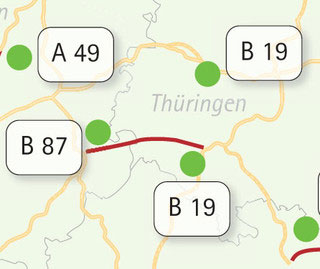Karte: Fernstraßenplanung und Alternativanmeldungen in Thüringen