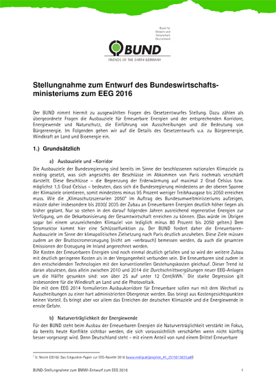 Stellungnahme zum EEG-Entwurf 2016. Foto: BUND