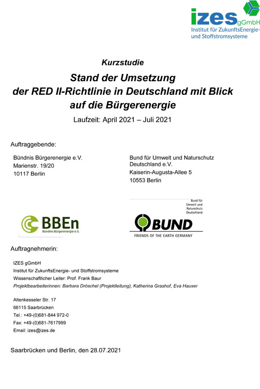 Stand der Umsetzung der RED II-Richtlinie in Deutschland mit Blick auf die Bürgerenergie