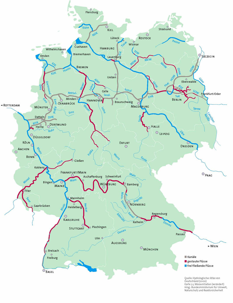 Karte: Flüsse und Kanäle in Deutschland